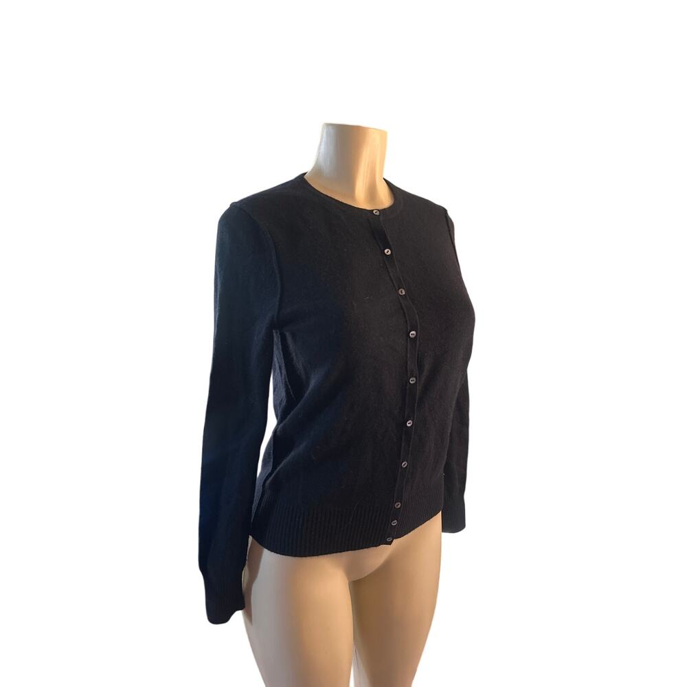 Women M Sutton Cashmere Button-Up Cardigan Sweater Black 100% Cashmere